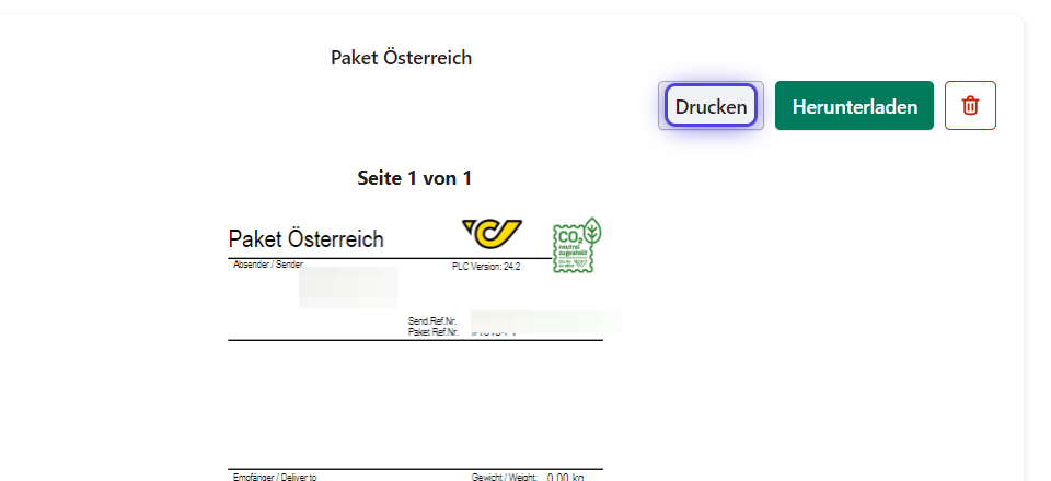 Versandetikett drucken