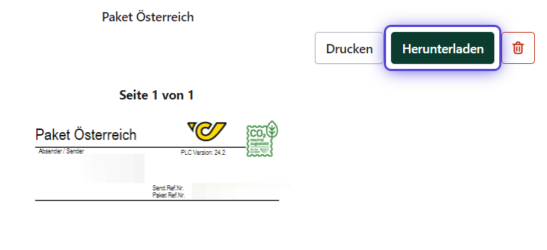 Versandetikett herunterladen