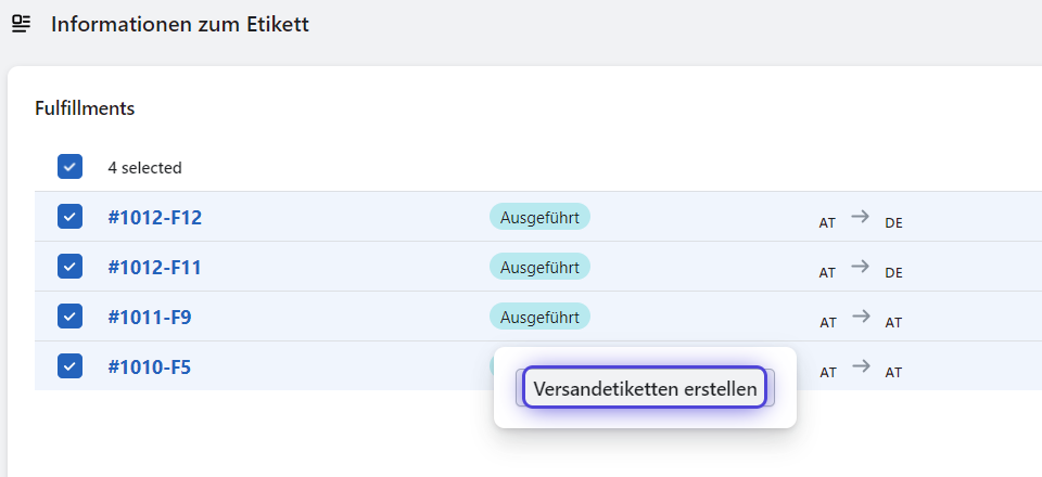 Versandetiketten erstellen